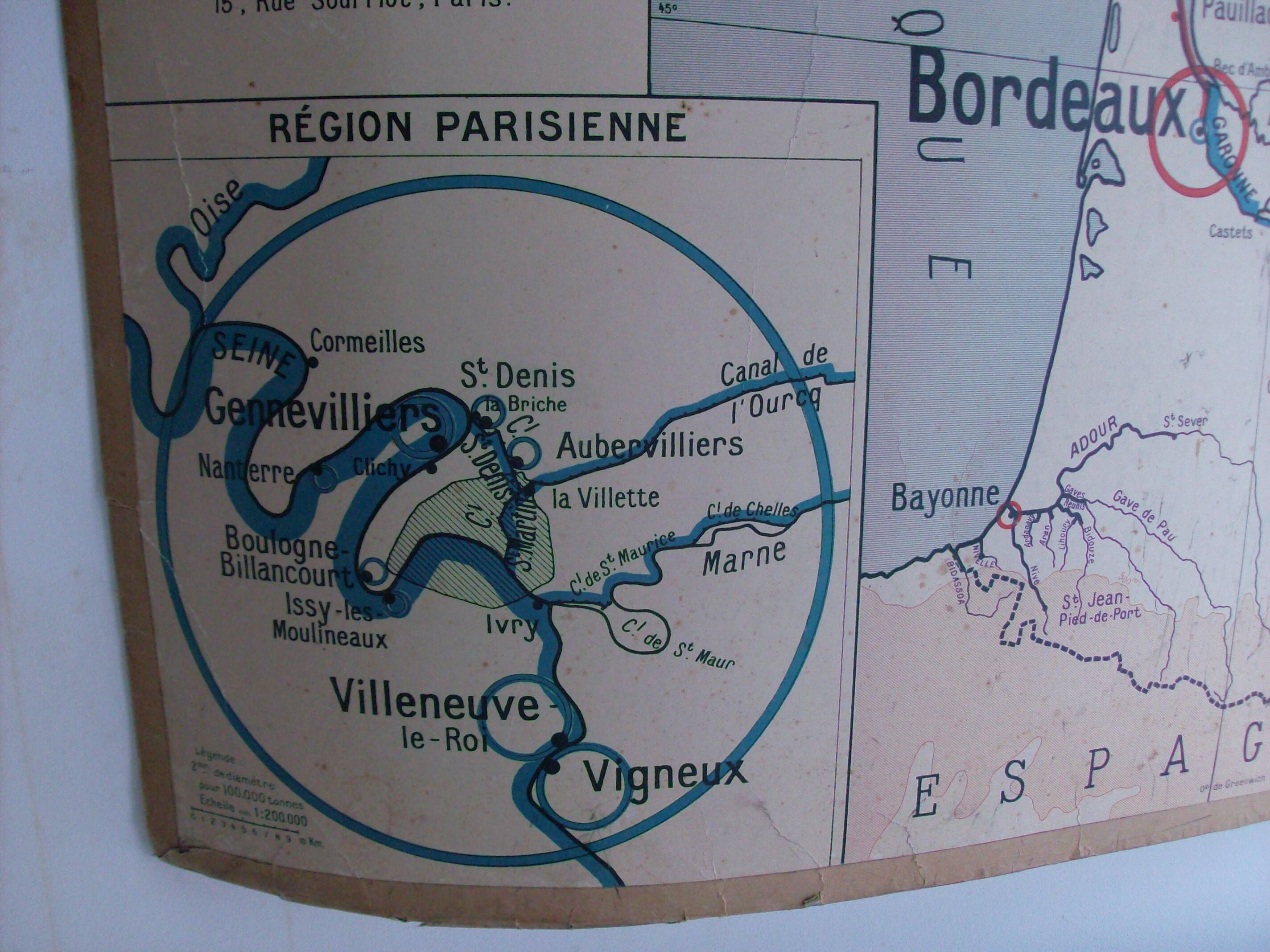 Old school map of geography France aviation waterways TSF by Gibert
