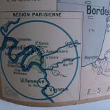 Ancienne carte scolaire de géographie France voies navigables aviation TSF par Gibert