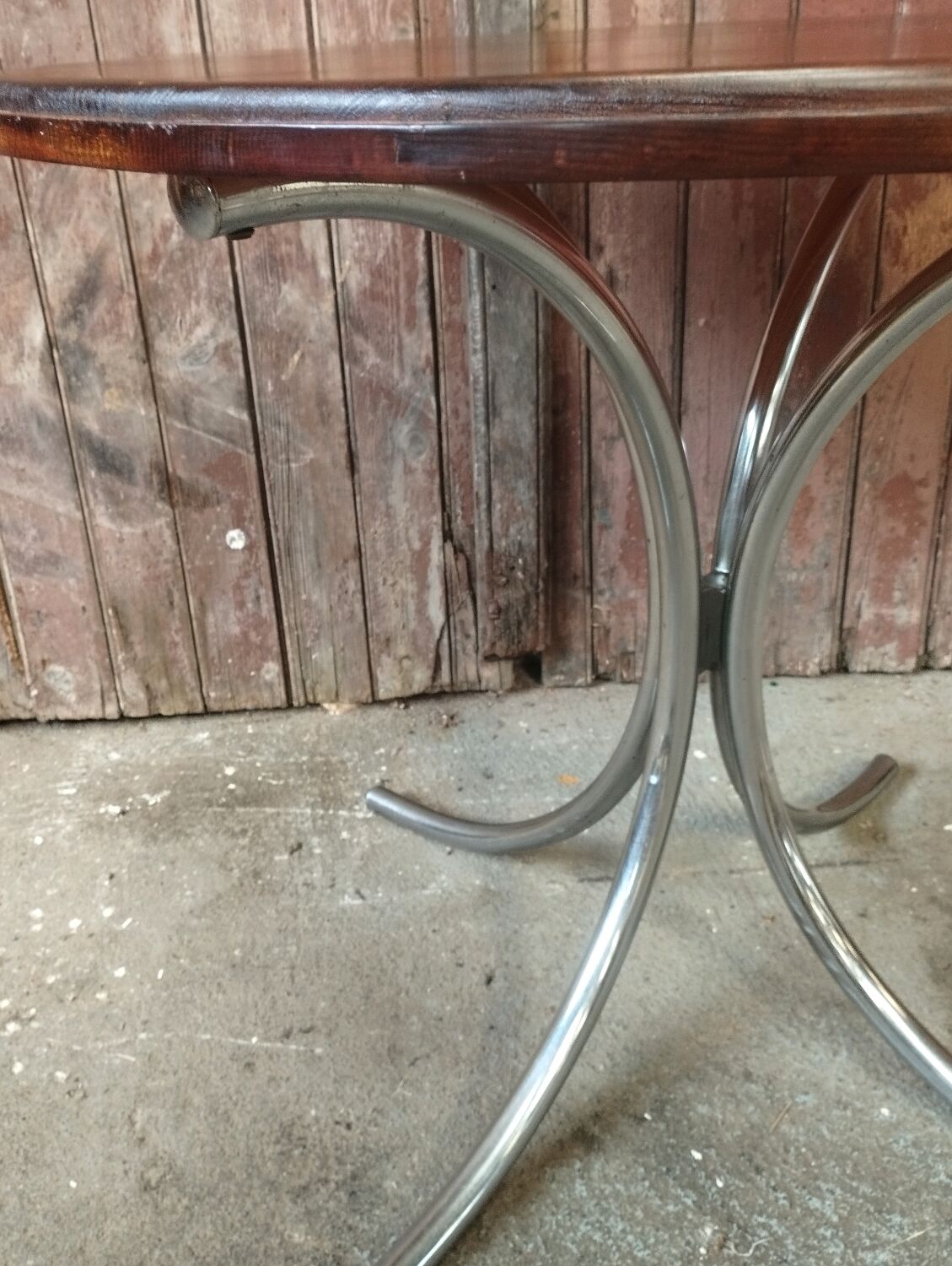 Vintage round chrome and solid wood table