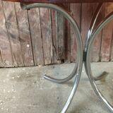 Vintage round chrome and solid wood table