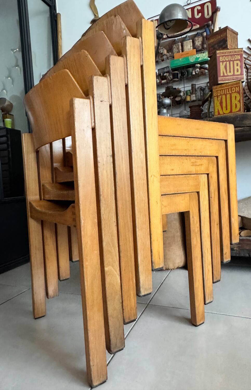 5 vintage stackable chairs — Rainer Schell Schlapp Möbel 1960s