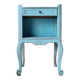 Small vintage bedside table with patinated azure blue wood.