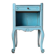 Small vintage bedside table with patinated azure blue wood.