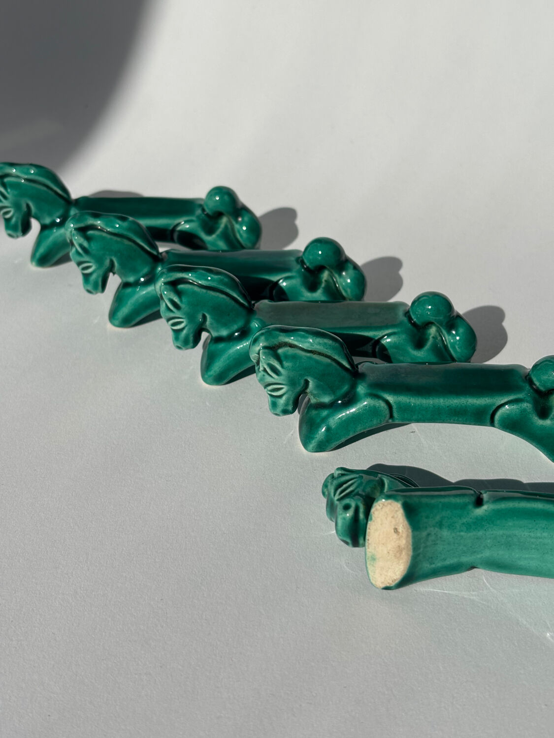 Green ceramic horse knife holder