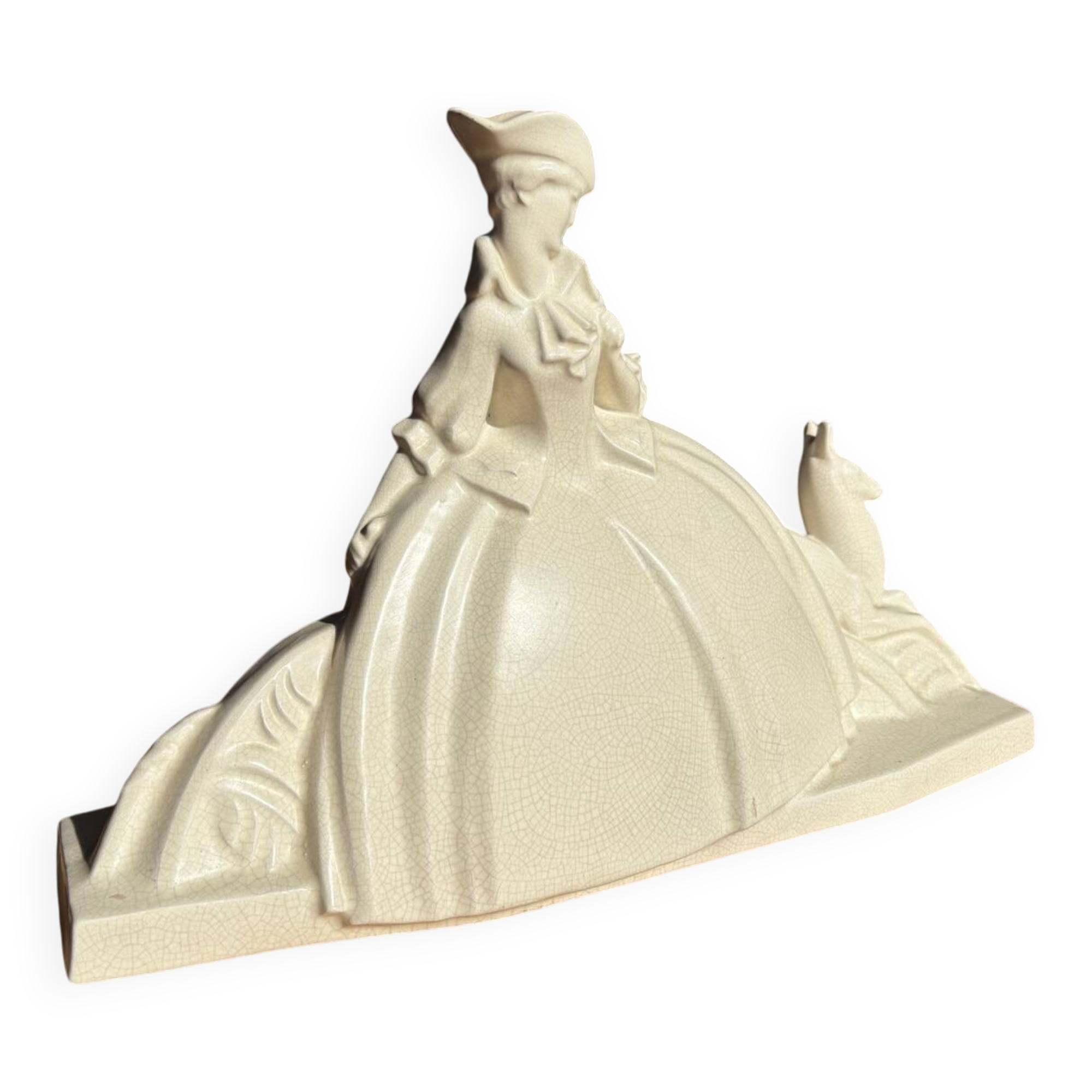 Large Art Deco sculpture attributed to Lejan – Lady and Gazelle – earthenware