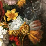 Peter Brooks. Huge still life with flowers and fruits. Oil on canvas 20th century. 2.2m x 1.7m