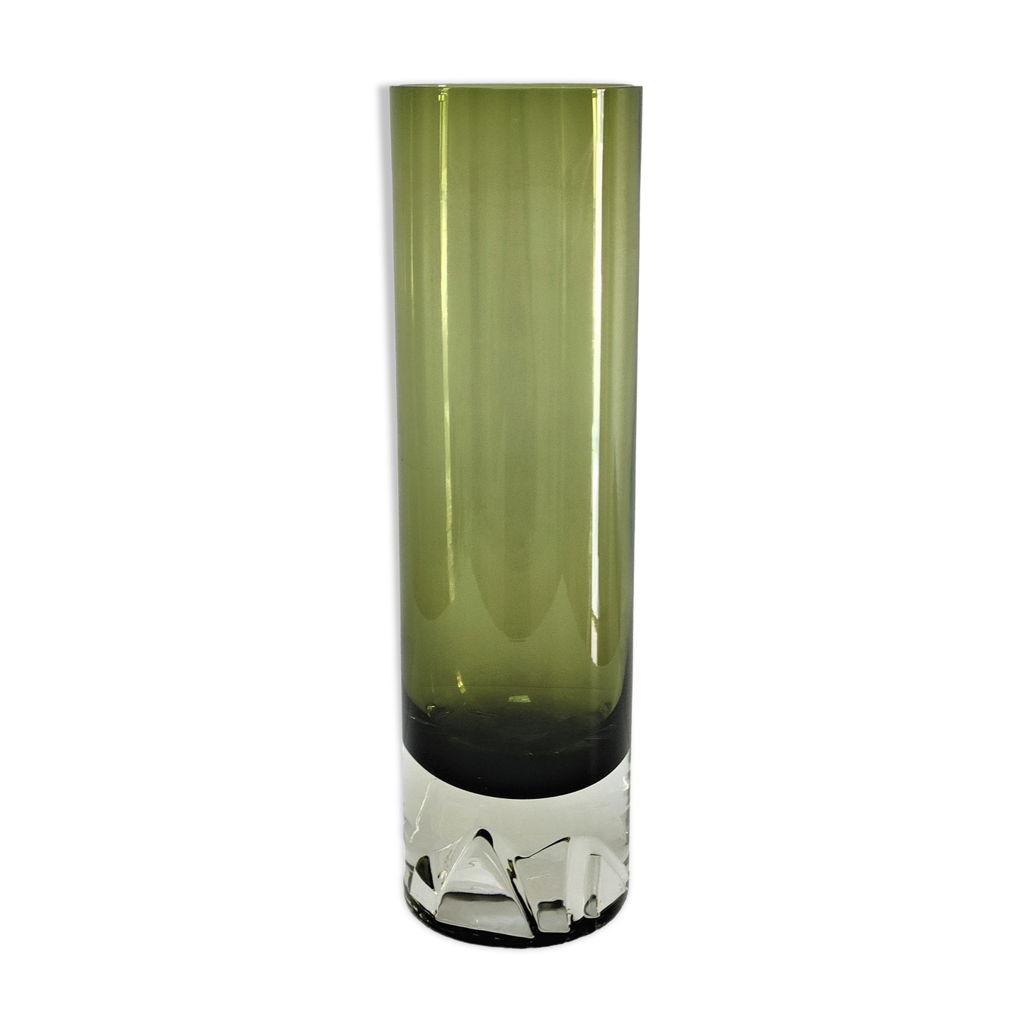 Cylindrical vase green glass Scandinavian design 70s