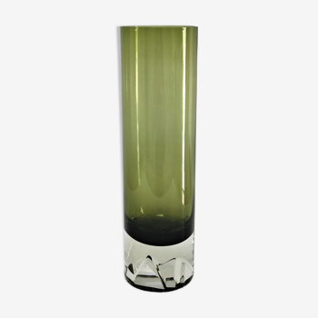 Cylindrical vase green glass Scandinavian design 70s