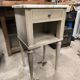 Vintage green patinated bedside table with marble and drawer