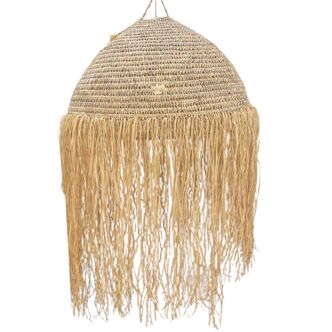 Suspension boule en paille à franges en raphia - Abat-jour tissé marocain p