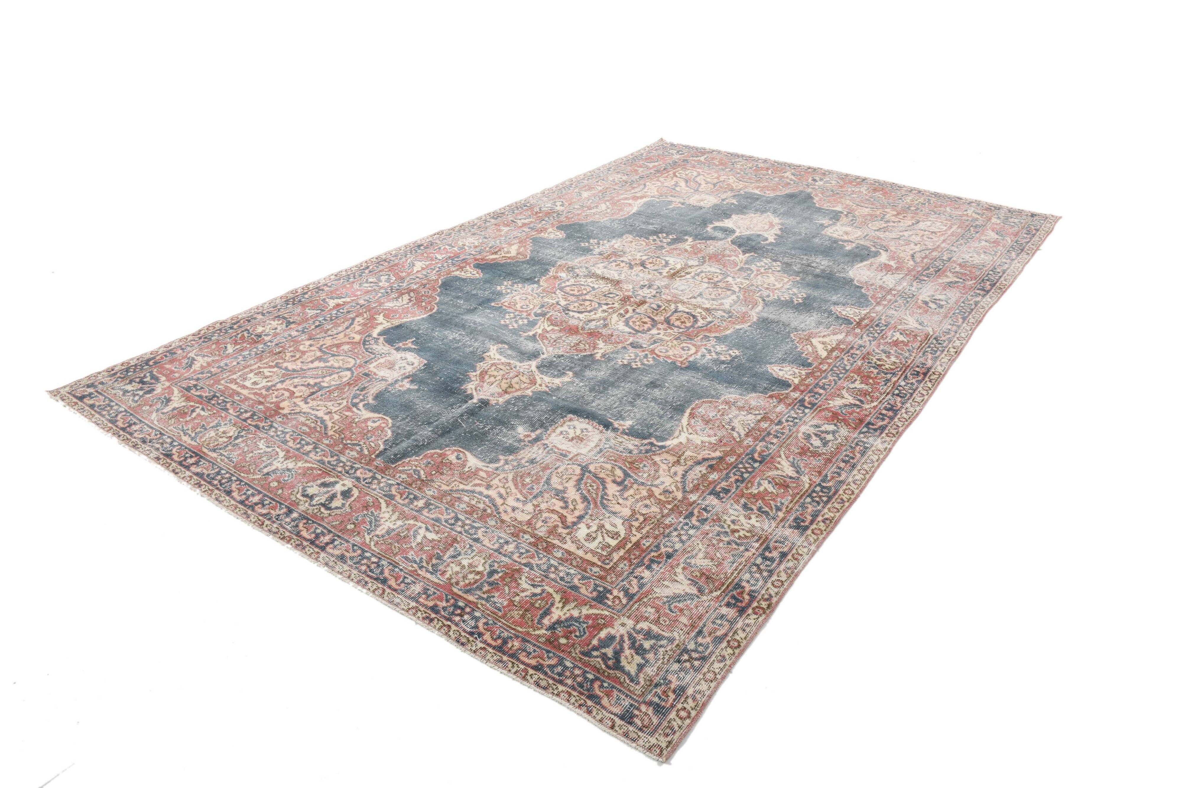 Faded Navy Blue Classic Vintage Persian Rug, 202x323 Cm