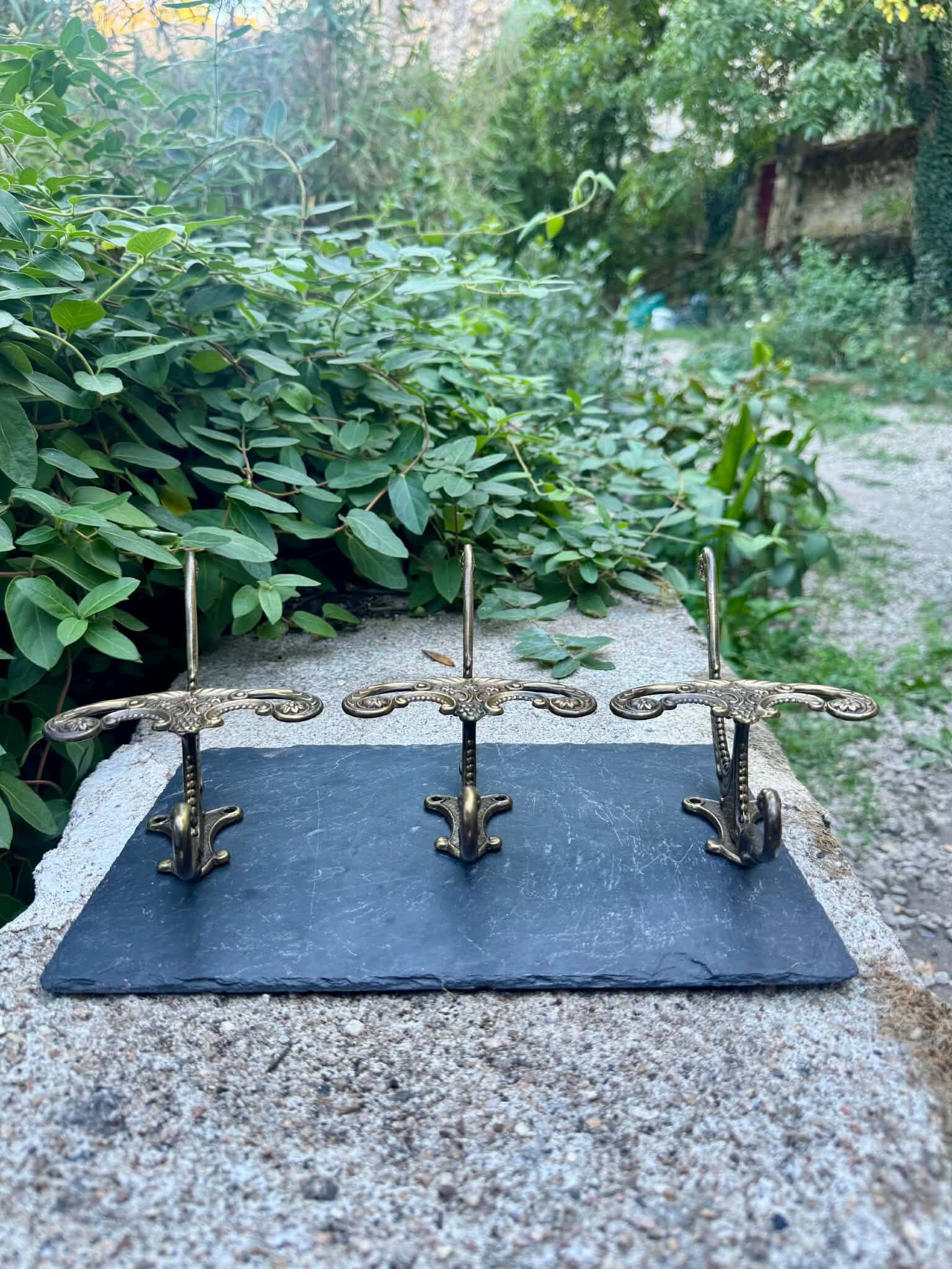 3 solid brass baroque coat hooks
