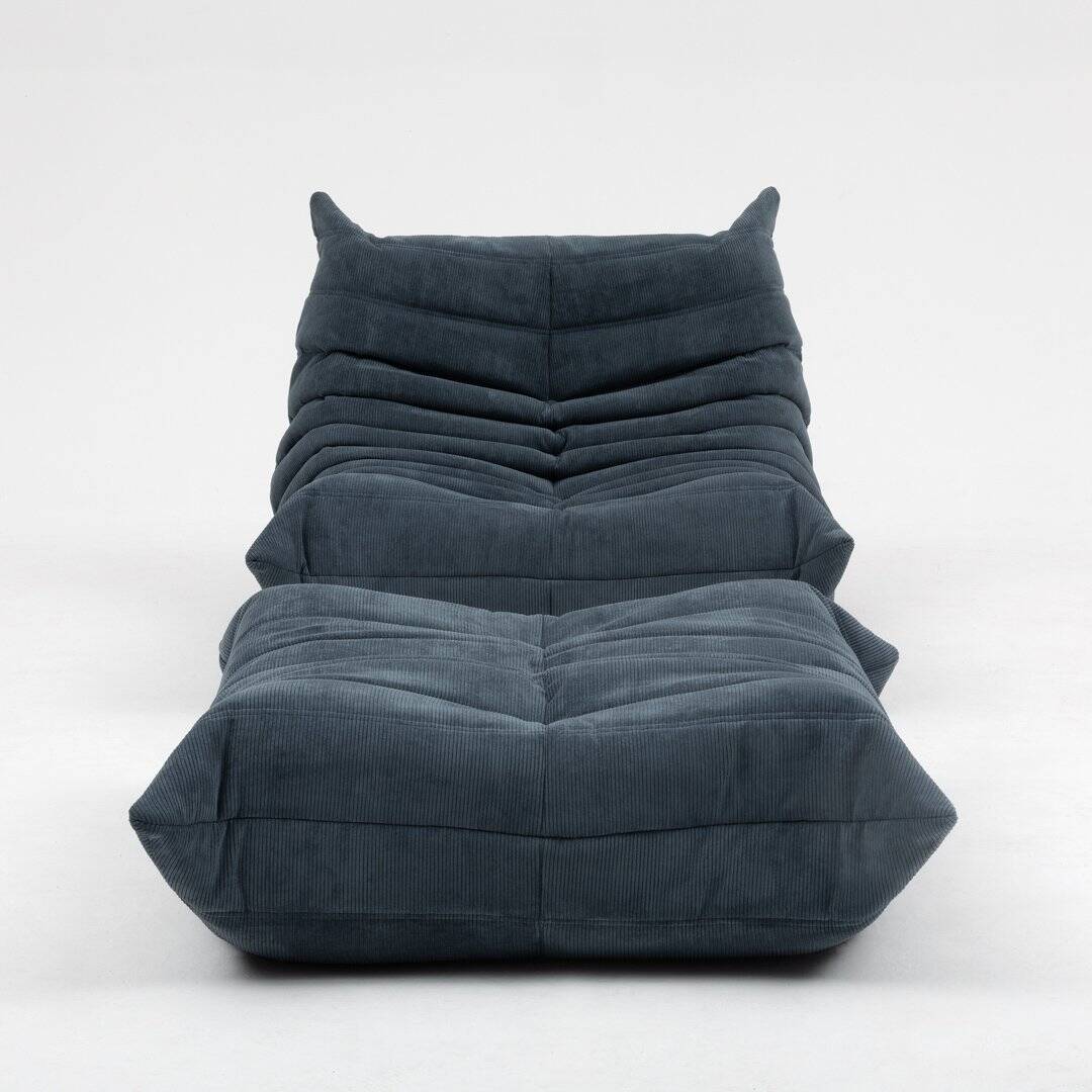 Fauteuil Togo et pouf en velours côtelé gris par Michel Ducaroy pour Ligne Roset, 1973