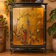 Vintage Chinese cabinet with gold leaf, flowers and peacock/ bohemian