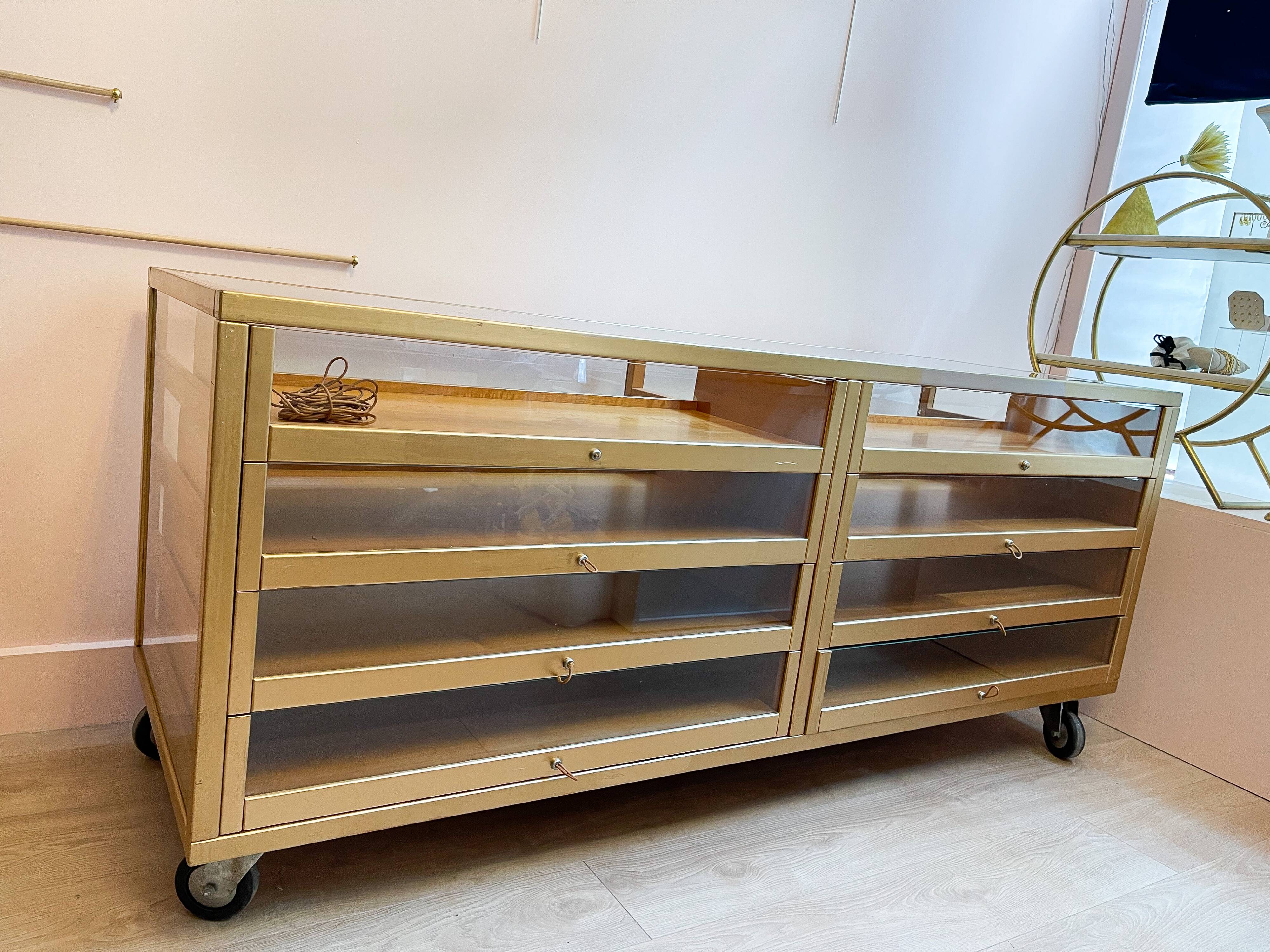 Beech and glass showcase 70s