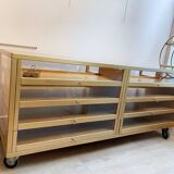 Beech and glass showcase 70s