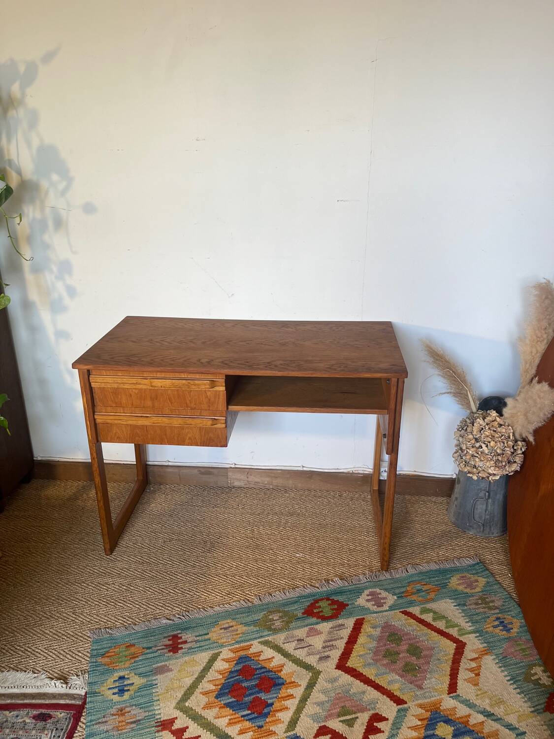 Vintage desk sled legs oak veneer