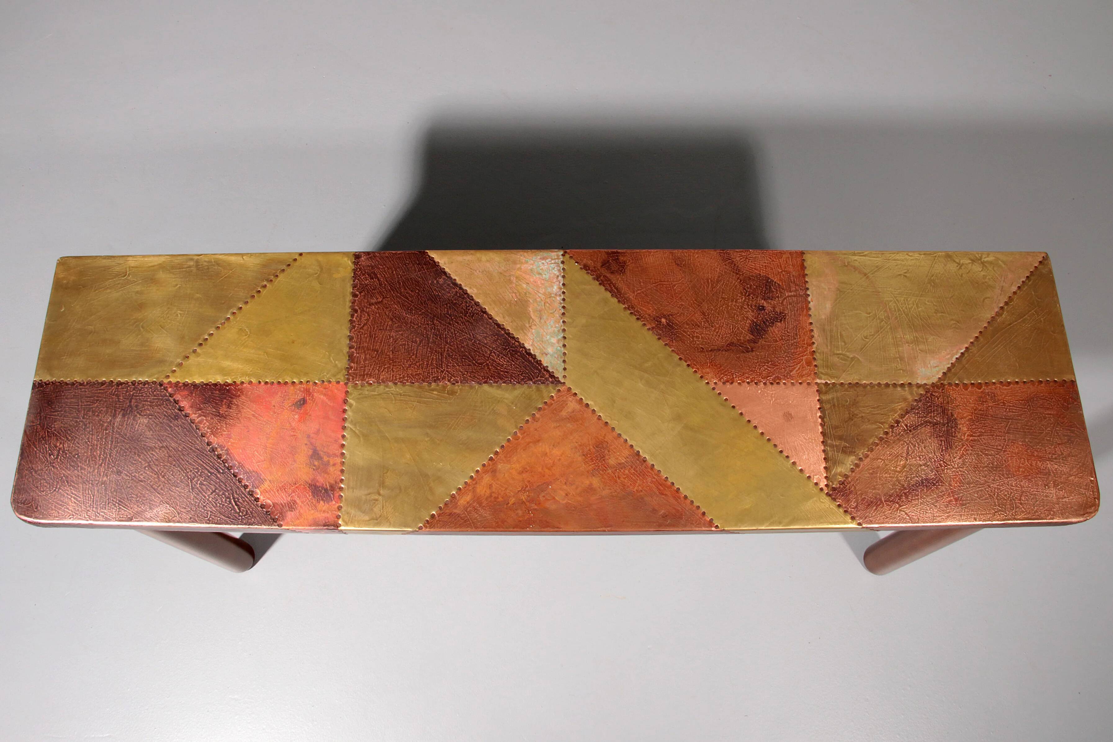 Lorenzo Burchiellaro, side table, copper and stained beechwood, Italy, 1960s.