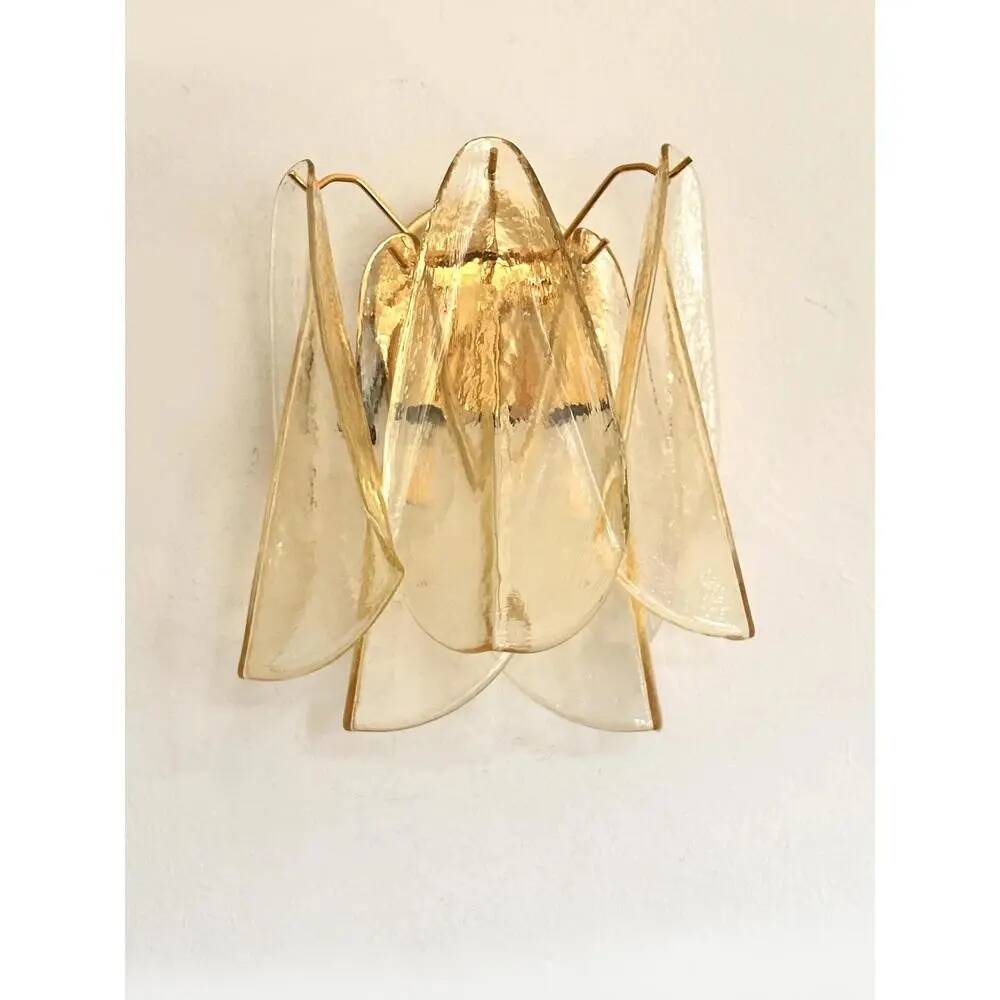 Paire d'appliques en verre de Murano Amber Rondini en or par Simoeng