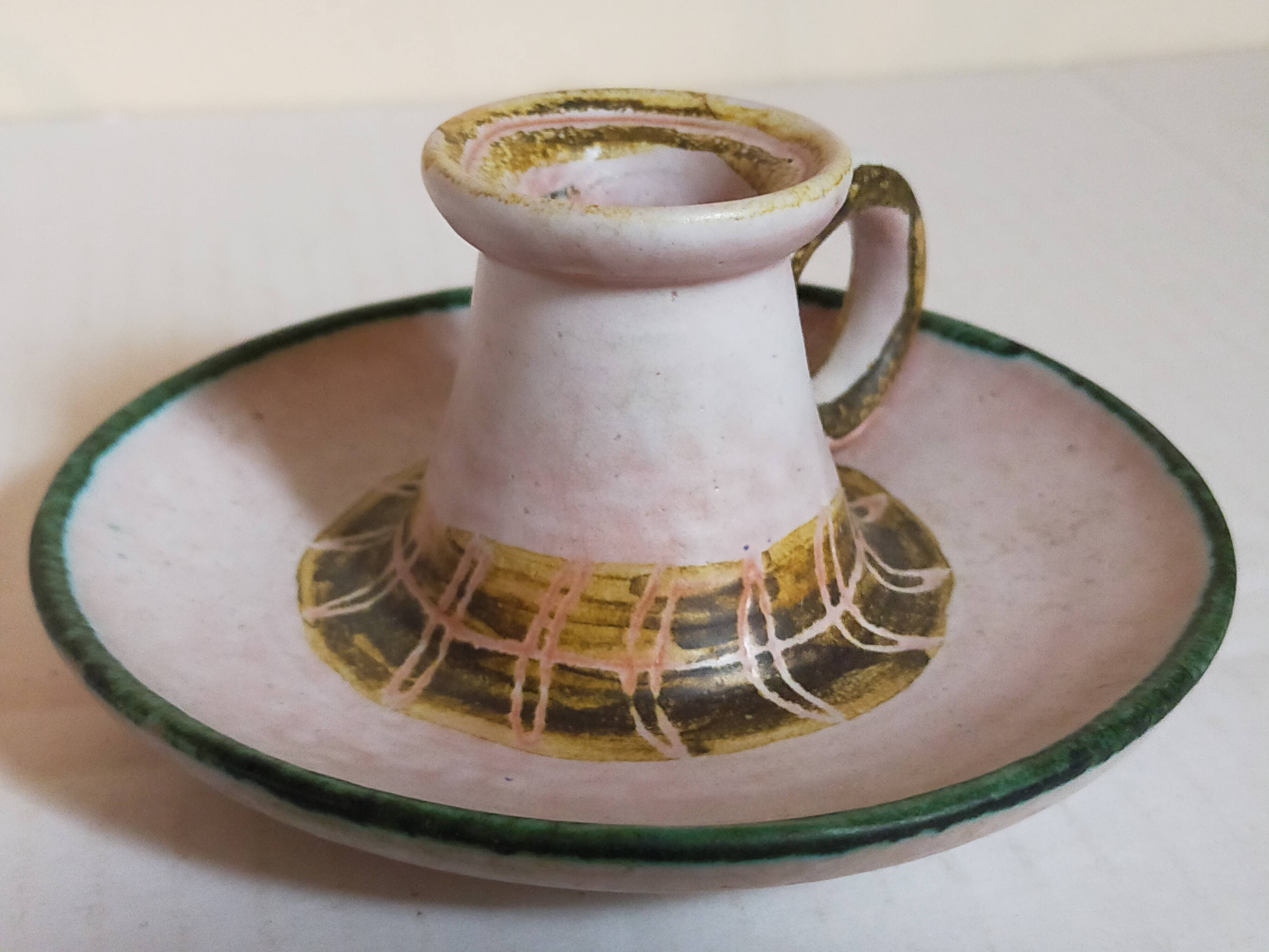 Duo of 50s ceramic hand candle holders