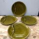 Lot plat + 4 anciennes assiettes asperges gien céramique verte vintage