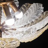 Murano Glass Gold and Transparent Leaves Chandelier or Flush Mount, 1970s