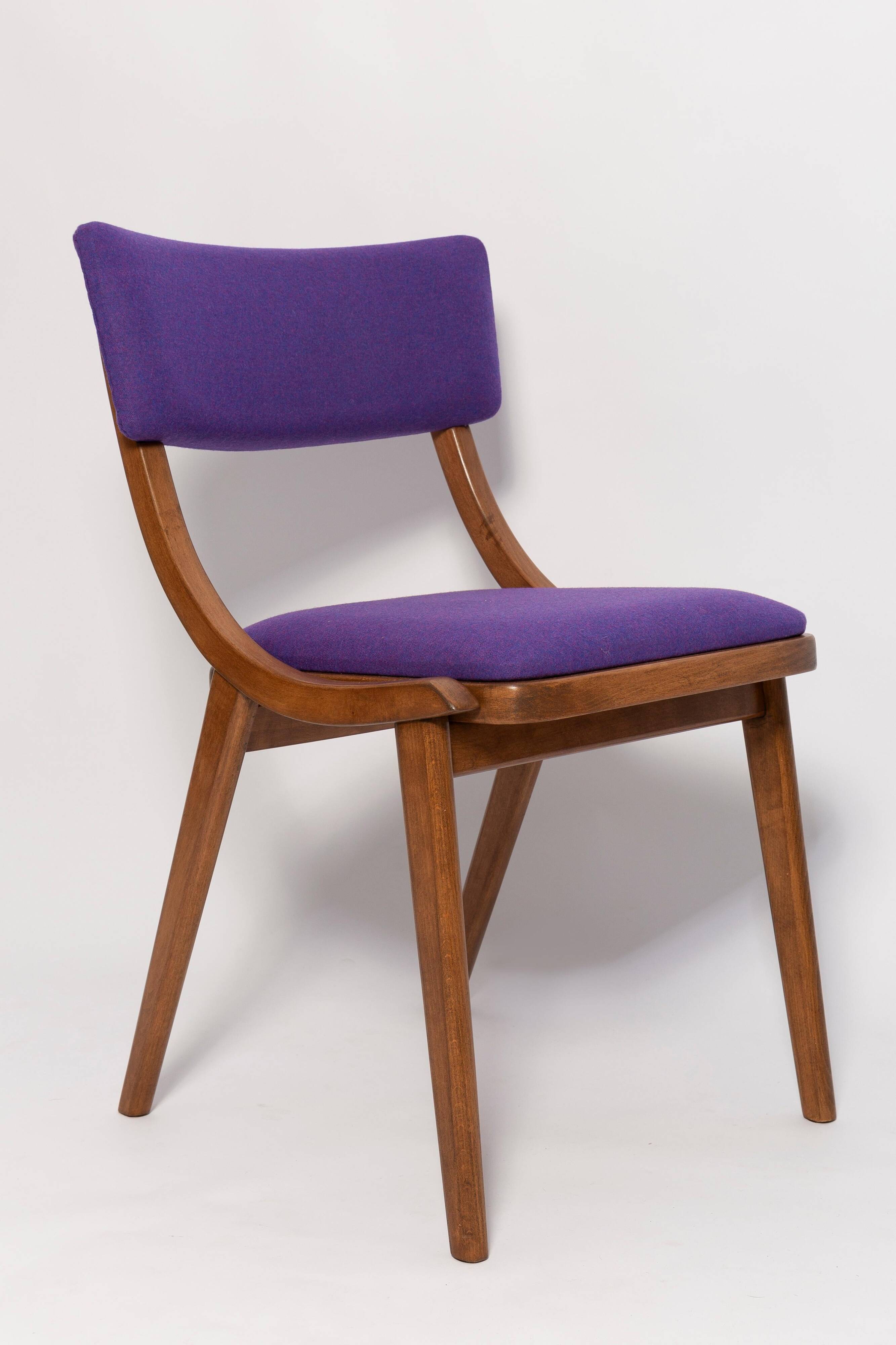 Mid-Century Modern Bumerang Chair, Purple Wool, Poland, 1960s