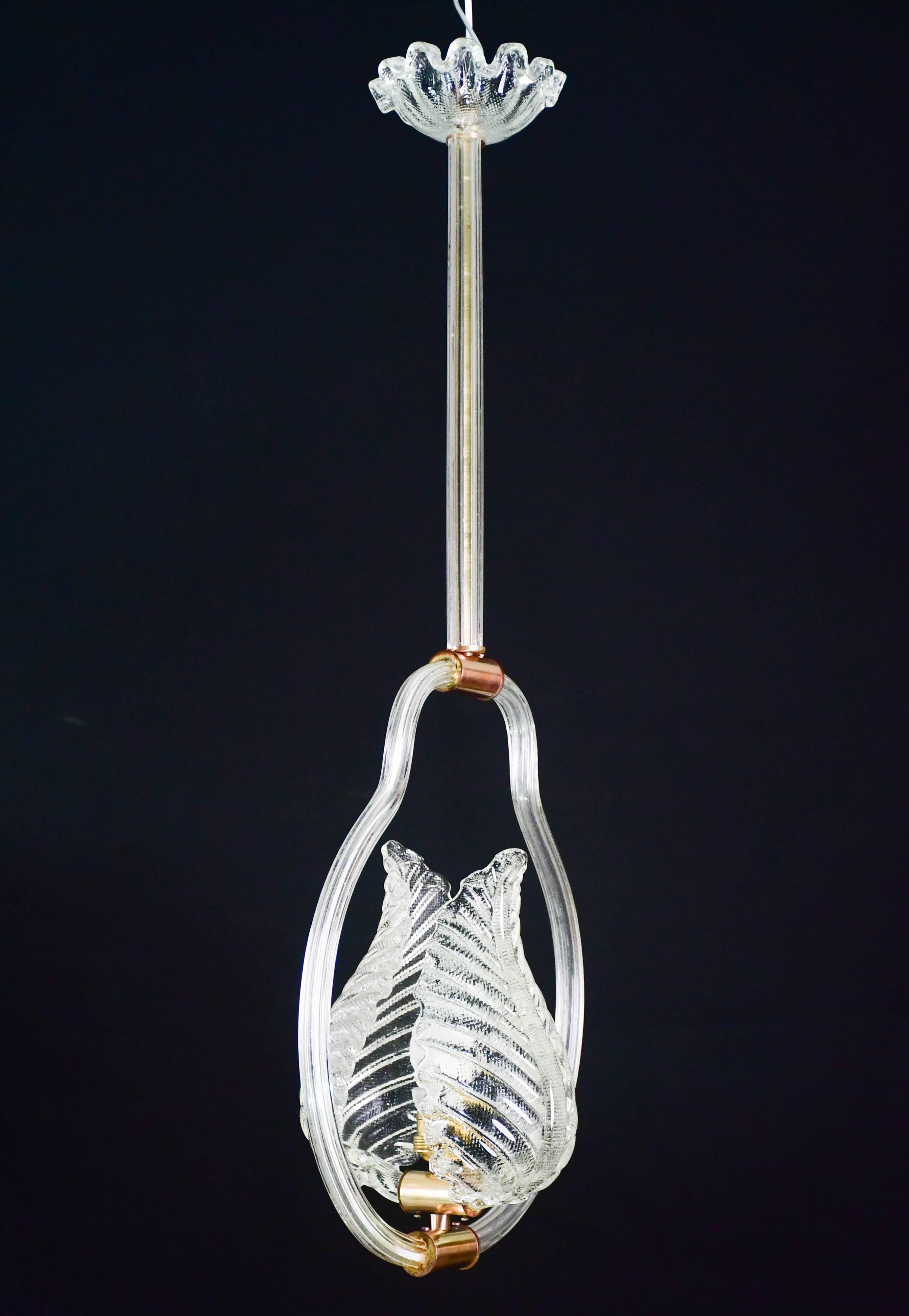 Lovely transparent Art Deco Barovier e Toso pendant light Murano glass, 1930s