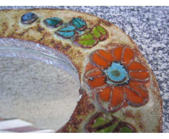 Mirror in ceramic floral decoration 1950 /60
