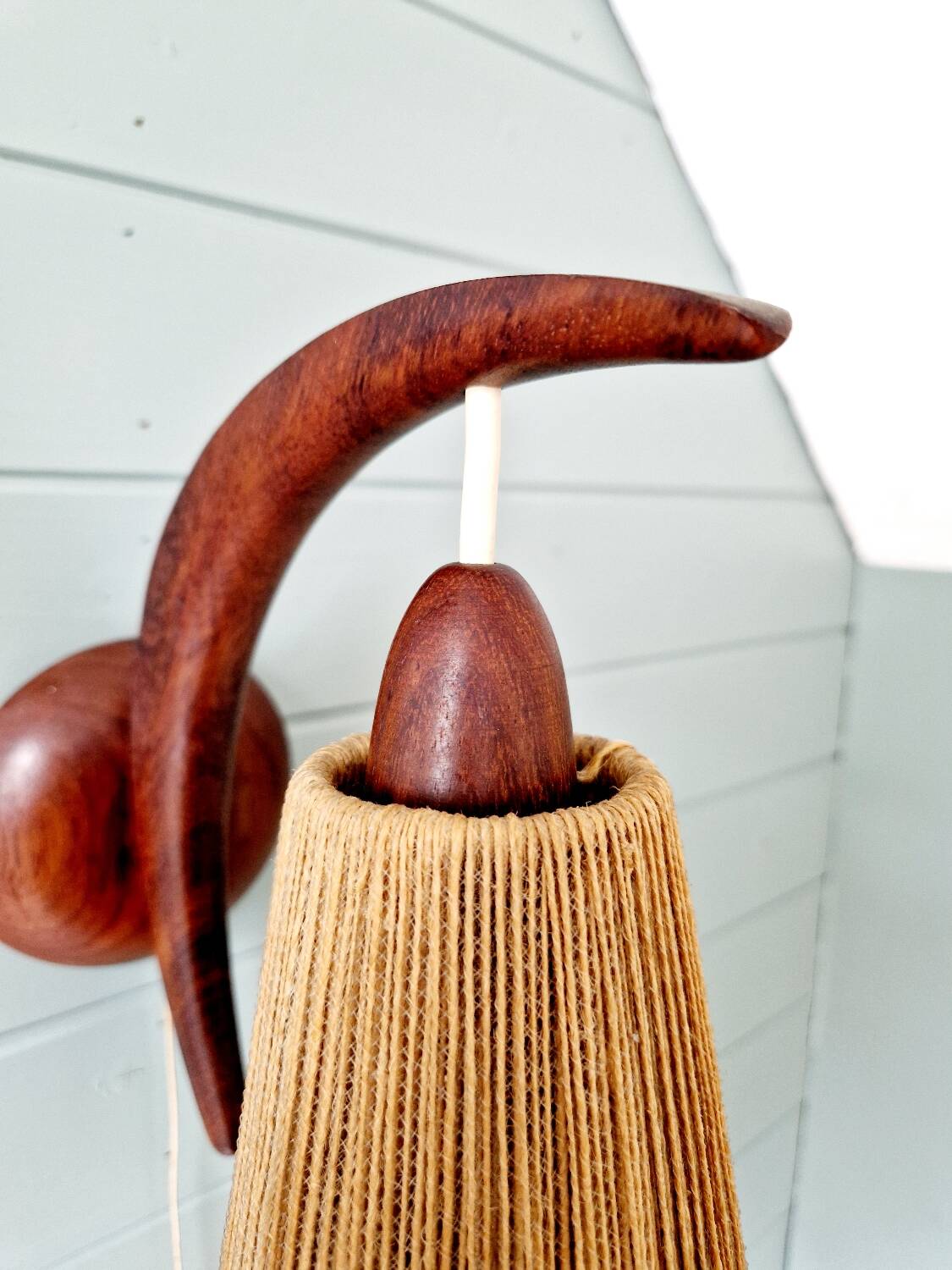 Scandinavian teak and sisal rope wall light, Temde, 1950-60