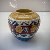 Cache pot ancien en faïence émaillée et cloisonnée