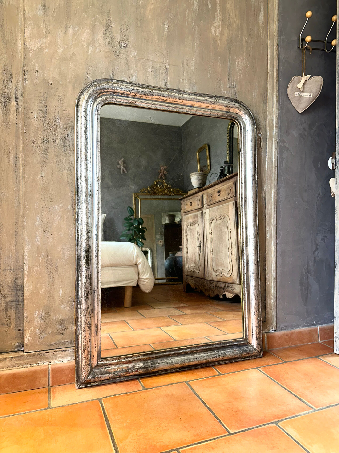 Miroir Louis-Philippe ancien argenté XIXème