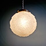 Pair of Art Deco pendant lights in transparent satin glass, 1920s-30s
