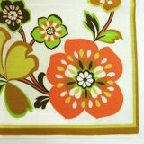 4 cotton napkins - orange and green floral pattern - vintage 70s