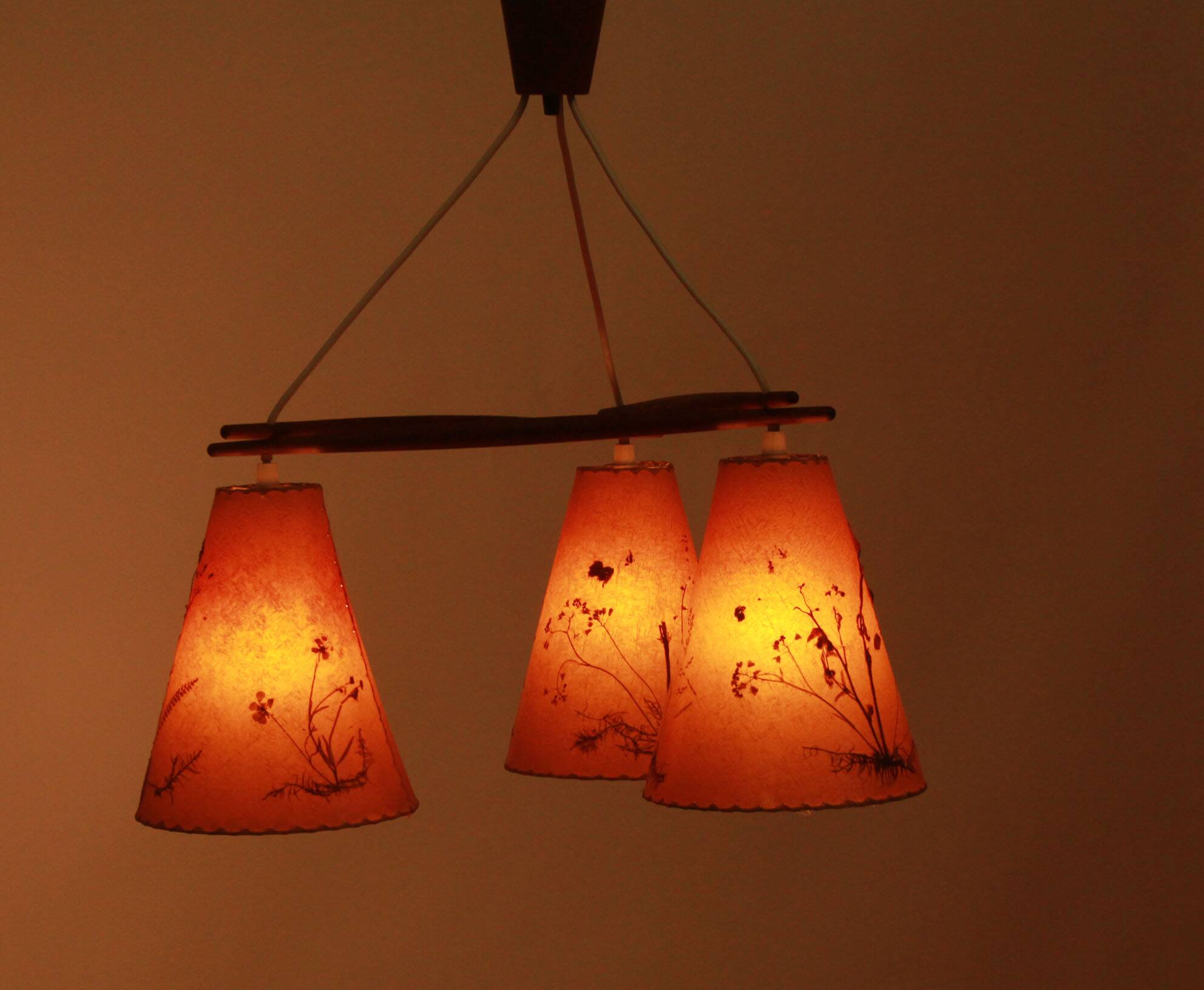 1950s ceiling lamp triangle in teak