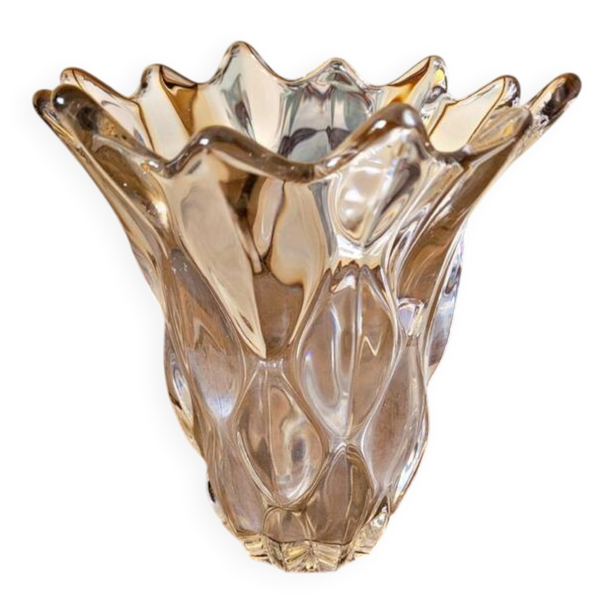 Flared glass vase in the shape of a flower / corolla, bubble effect in the style of Vannes art.