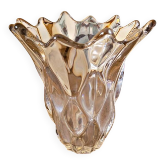 Flared glass vase in the shape of a flower / corolla, bubble effect in the style of Vannes art.