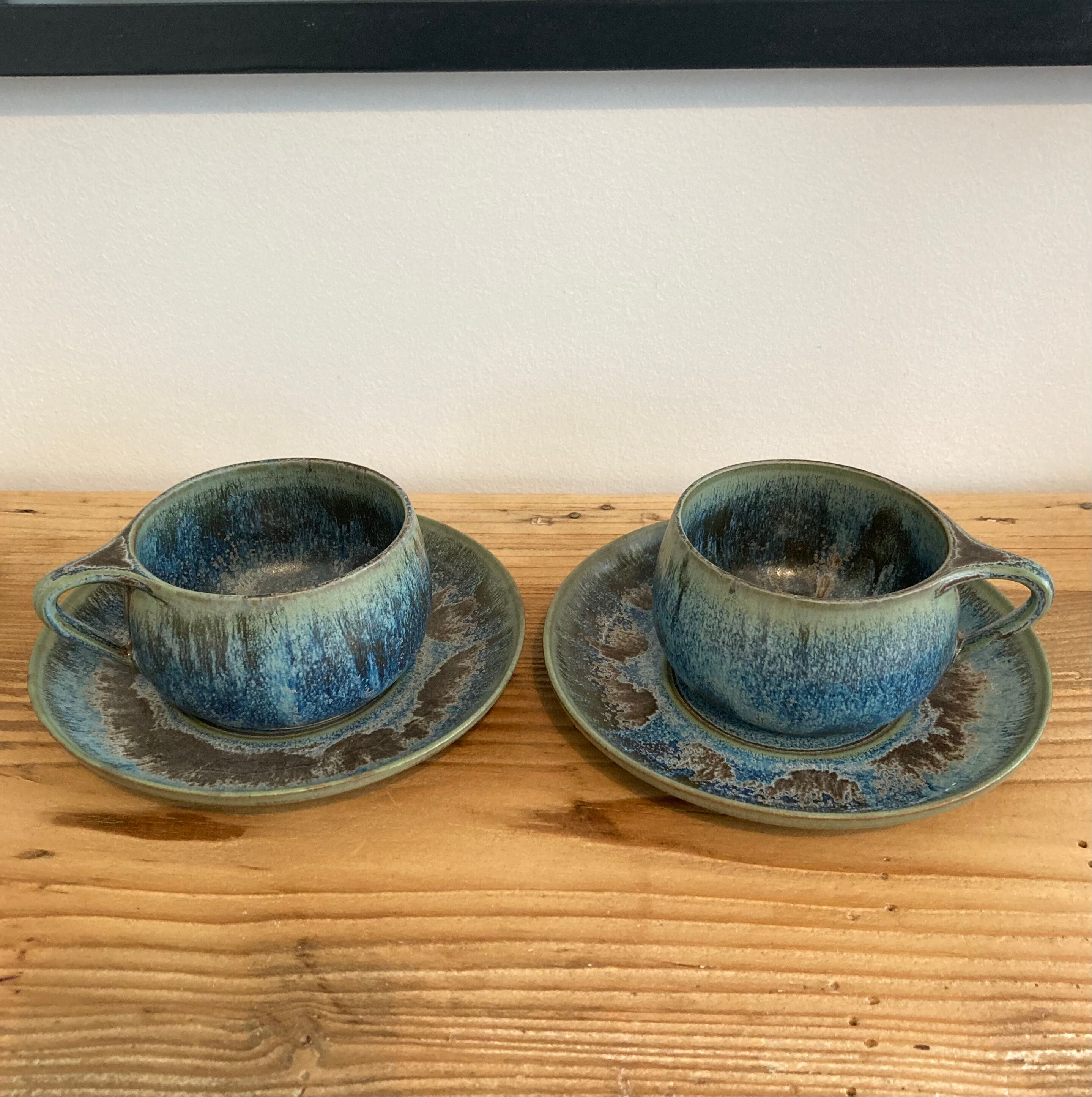 Paire tasse et sous tasse grès signes Denbac