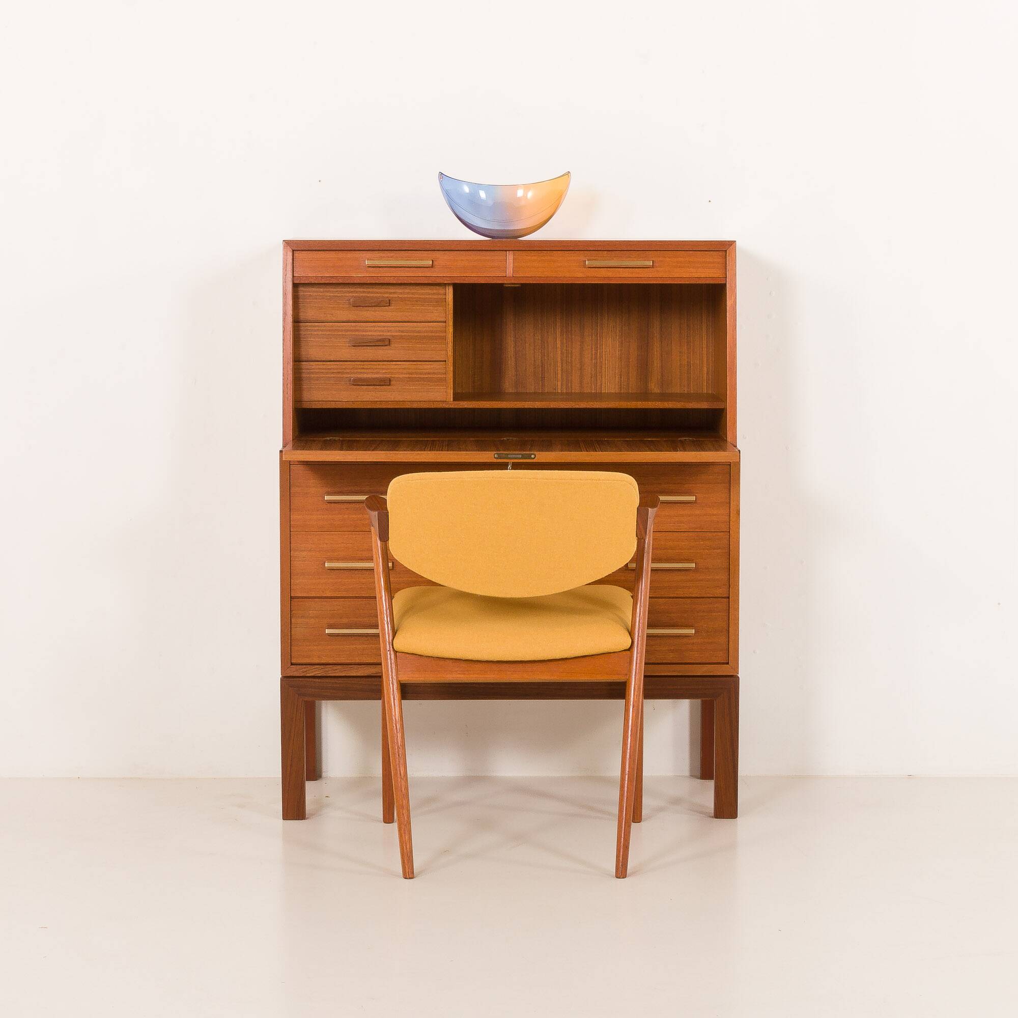 Danish mid century teak secretaire with brass inlays, 1960s