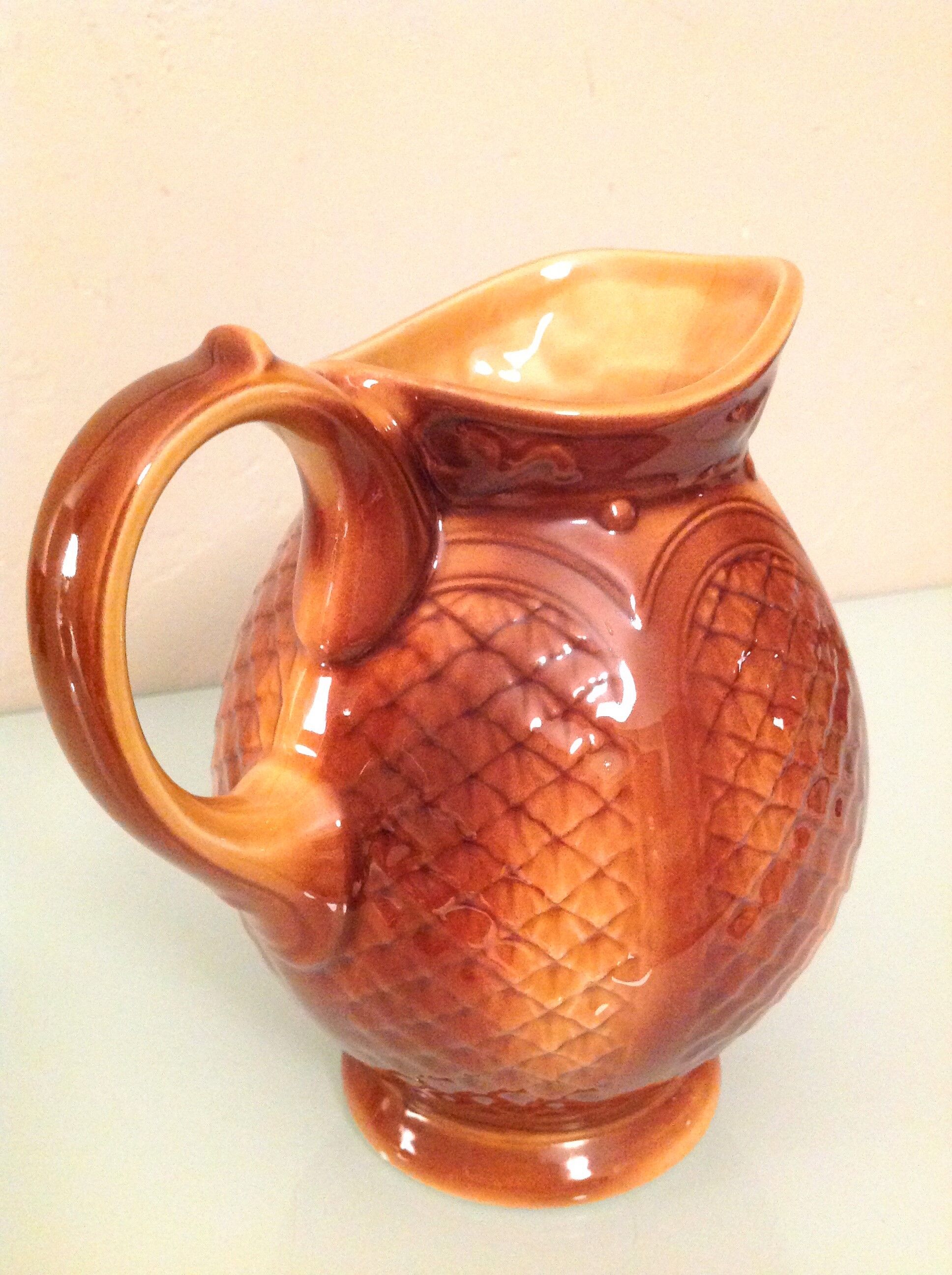 Pitcher ball in brown slip of the faienceries of Sarreguemeines vintage 60-70s