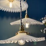 Vintage triple pendant lamp in white opaline