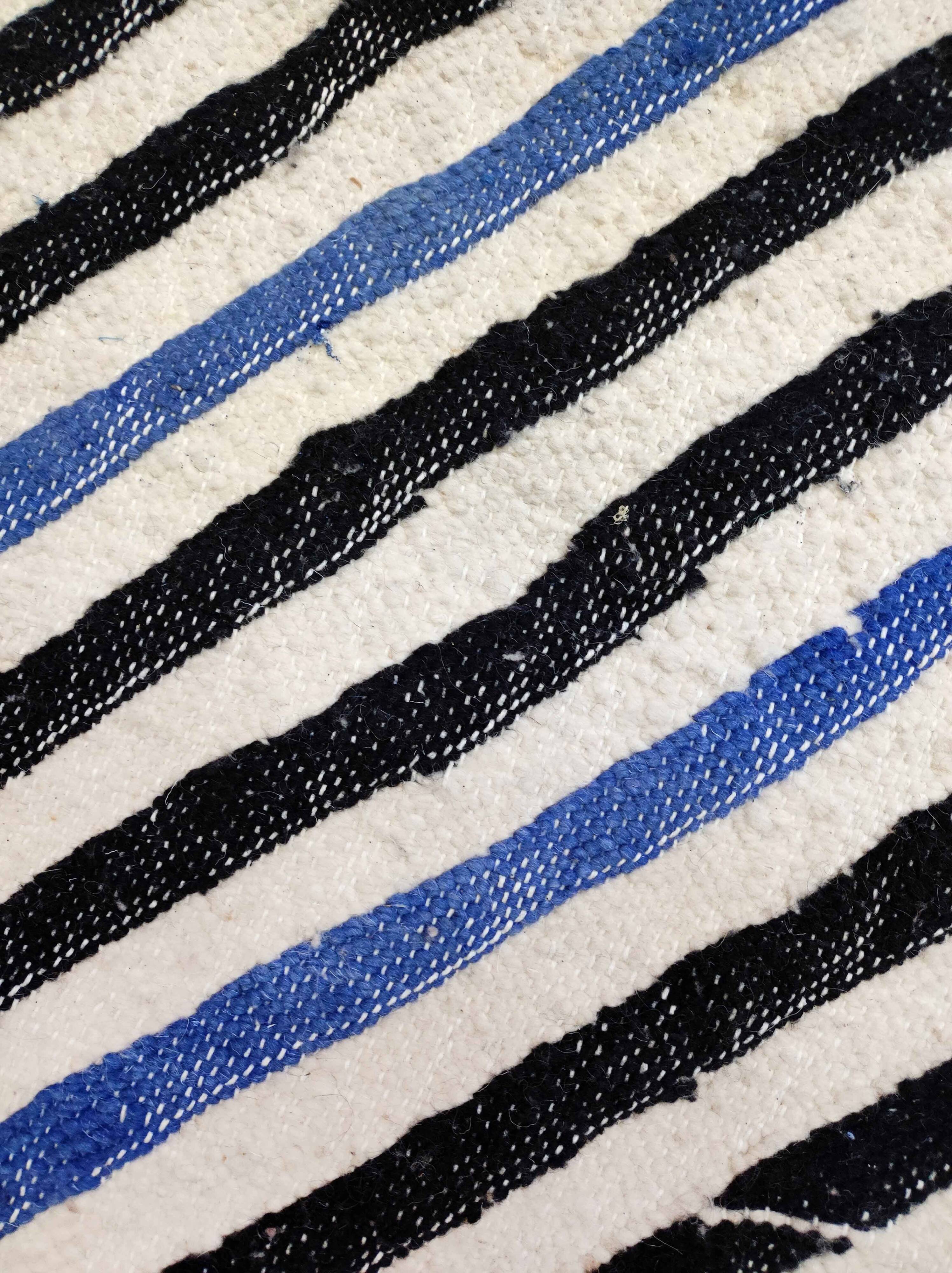 Moroccan Berber kilim blue, black and ecru 2.45x1.43m