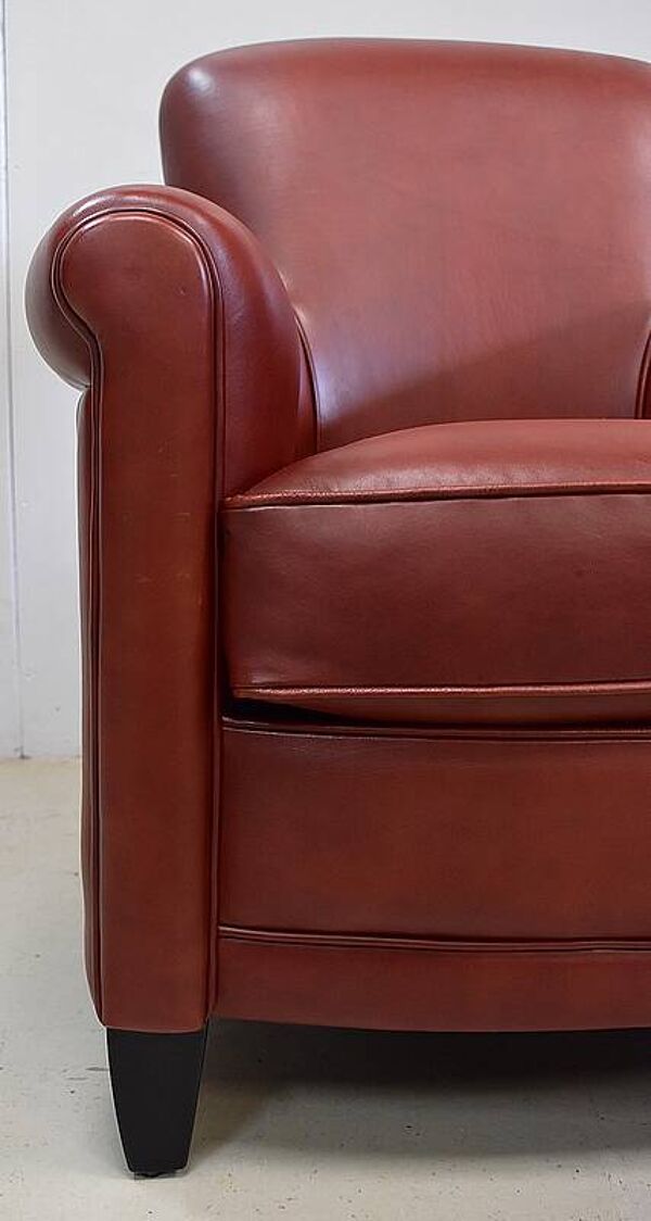 Paire de Petits Fauteuils Club en Cuir de Mouton - Reproduction