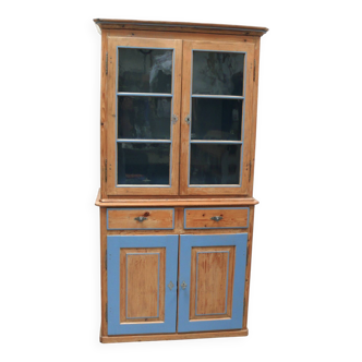 Antique softwood buffet in natural + blue, Gründerzeit style