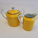 Sugar bowl and porcelain milk jar Limoges mustard yellow color
