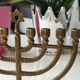Ancient Menorah of Jerusalem/Jewish Candlestick with 7 tripod branches. Star David. In gilded bronze