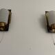 Mid-century pair of wall sconces in textured glass and brass, 1950s, Germany.