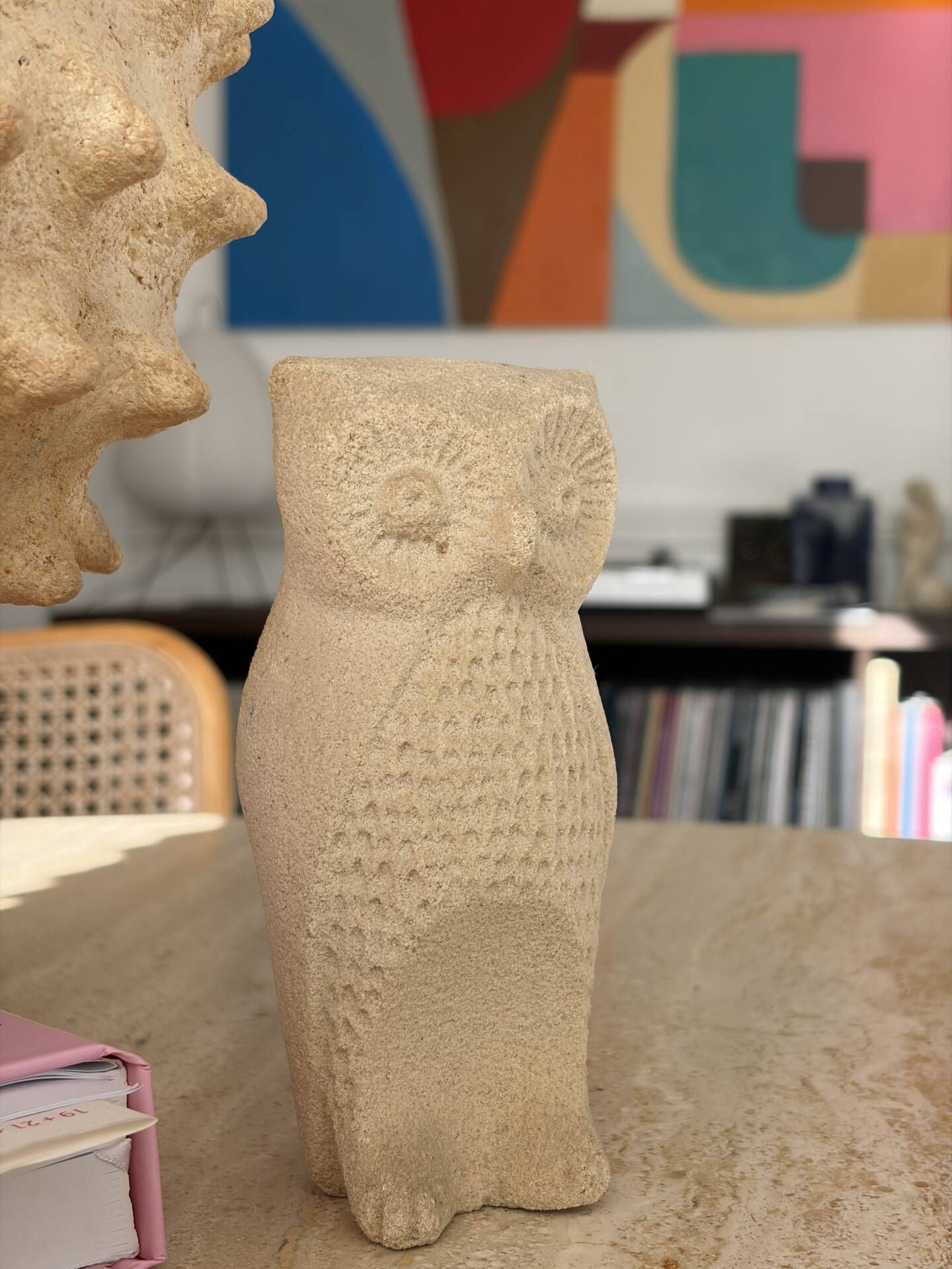 Owl sculpture in stone from the year 1970.