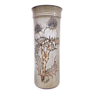 Ceramic vase decorated with thistle flowers signed Paulet