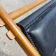 Old deckchair deck chair in wood and black leather - 40s